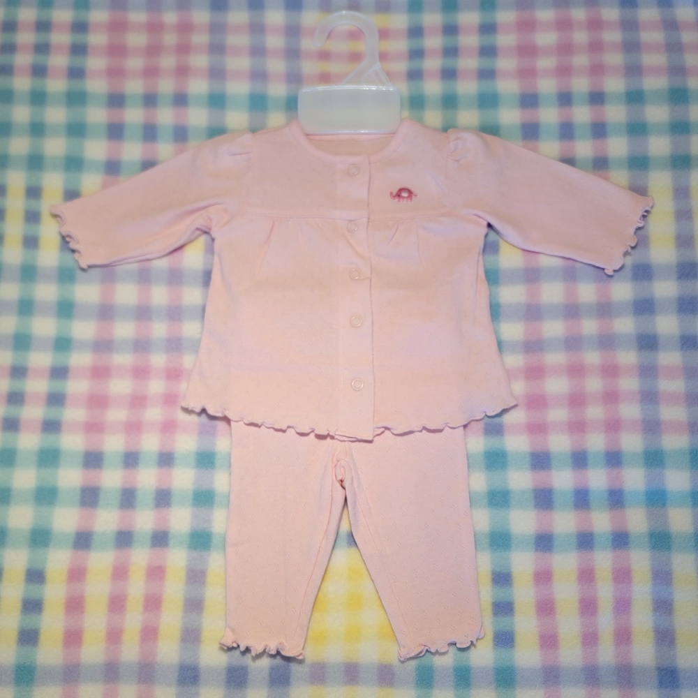 PRECIOUS FIRSTS 🐘 2pc Pink Ruffled Eyelet Embroidered Elephant Outfit NB